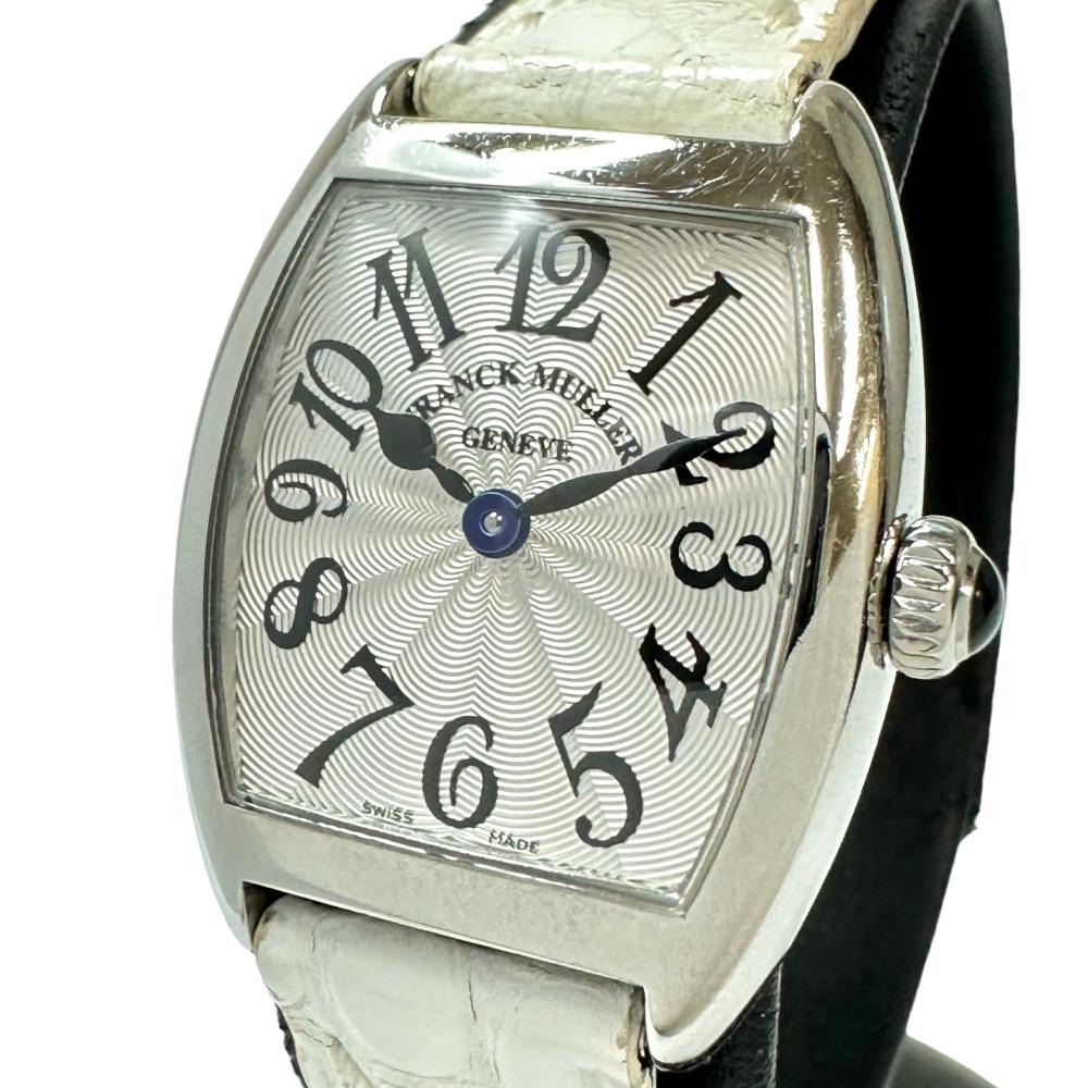 【FRANCK MULLER/フランクミュラー】 トノーカーベックス 2252/2252QZ 保証書/ギャラ付 腕時計 ステンレススチール/レザー  クオーツ シルバー文字盤/白革ベルト レディース, 【中古】【真子質店】【GD】, 【IMaMox】