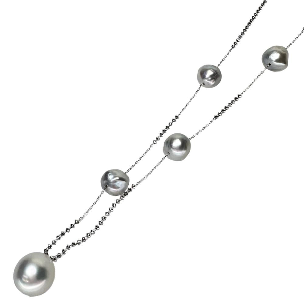 ステーション 白蝶真珠(バロックパール) 9～12mm ネックレス K18WG 