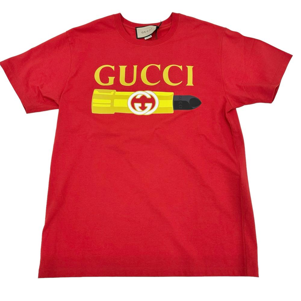 【GUCCI/グッチ】 リップスティック クルーネック 717422 半袖Ｔシャツ コットン100％ レッド レディース【中古】【真子質店】 –  真子質店 PawnShopMAKO