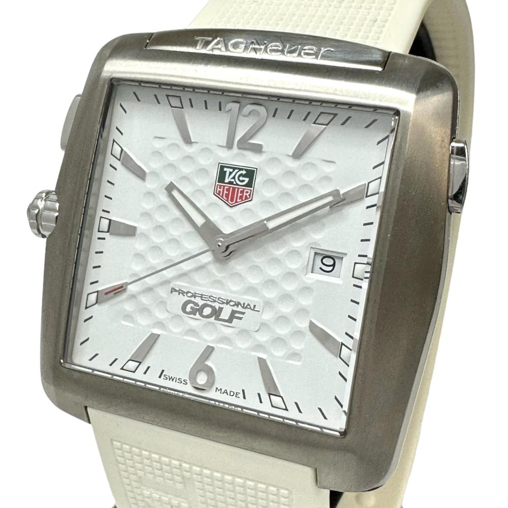 【TAG HEUER/タグホイヤー】 WAE1112.FT6008 プロフェッショナルスポーツ ゴルフウォッチ タイガーウッズエディション 腕時計  ステンレススチール/ラバー クオーツ 白文字盤/白ラバーベルト メンズ, 【中古】【真子質店】【GD】, 【MoMiMa】