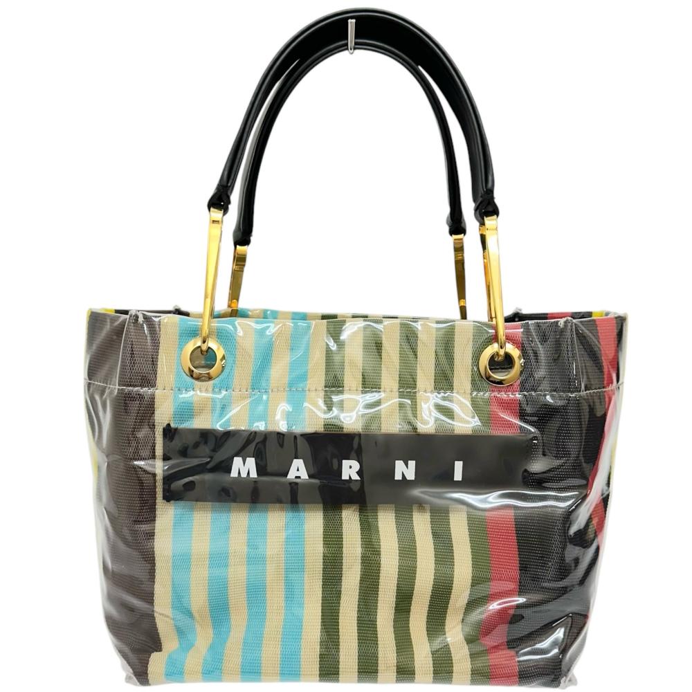MARNI マルチカラーGLOSSY GRIP ストライプ PVC ハンドバッグ MARNI マルチカラーGLOSSY GRIP ストライプ PVC ハンドバッグ