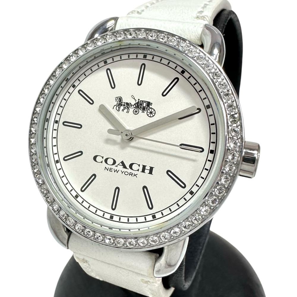 美品【稼働品】COACH コーチ ホワイト レディース時計 スクエア  