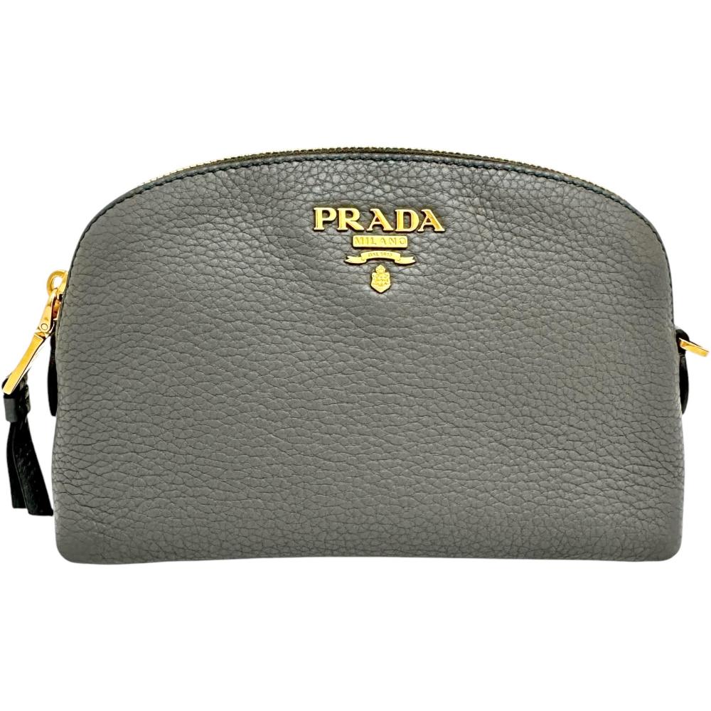 PRADA/プラダ】 1ND005 コスメポーチ ポーチ レザー グレー レディース