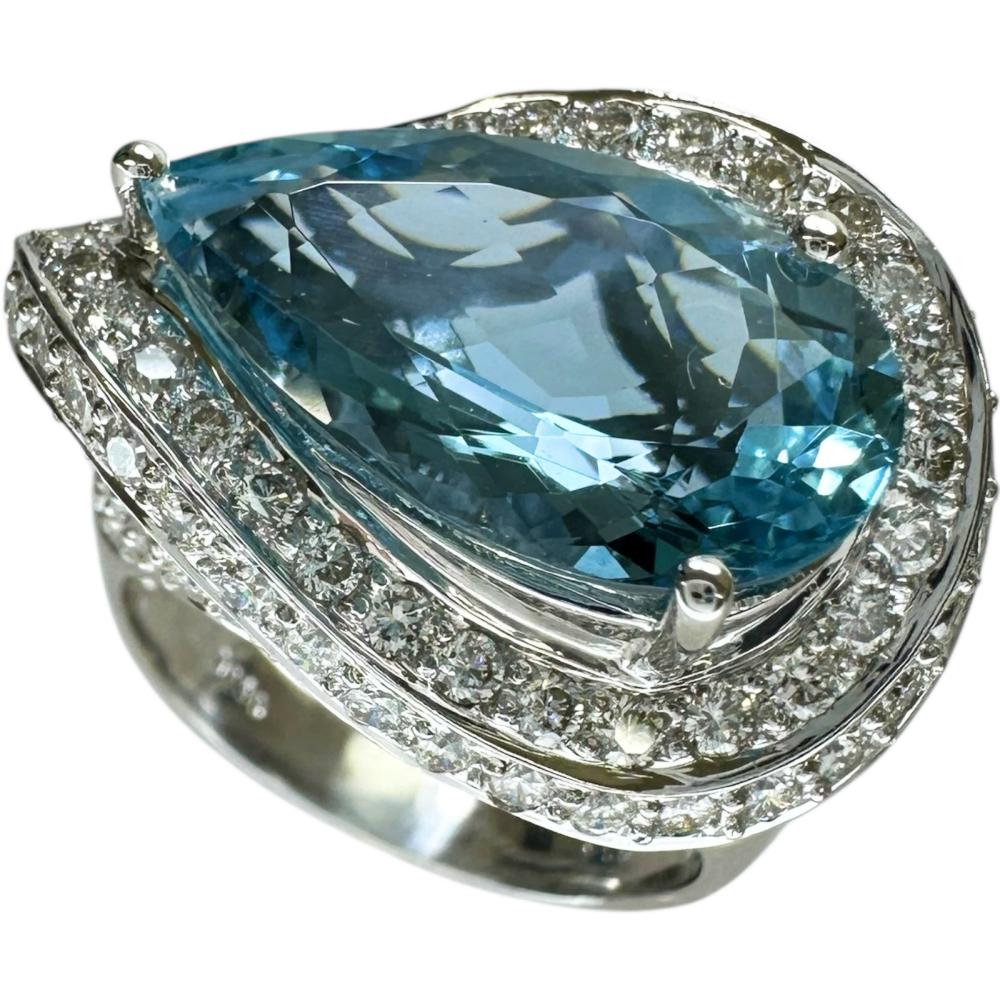 15号 サンタマリア アクアマリン 6.85ct ダイヤモンド 2.30ct リング