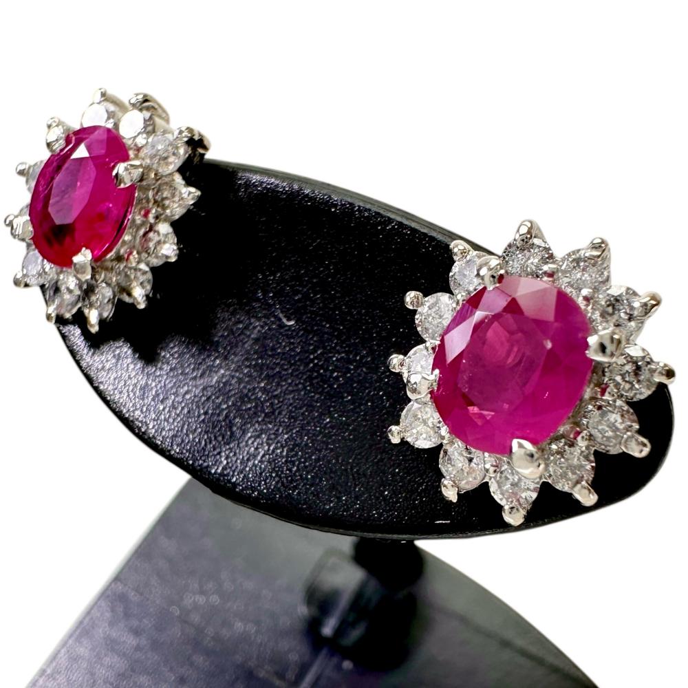 pt900 ルビー2ct プラチナピアス ルビー 0.78×2ct ダイヤモンド 0.27×2ct ピアス Pt900プラチナ