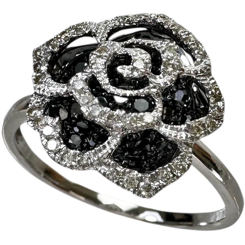 15.5号 薔薇/バラモチーフ ダイヤモンド/ブラックダイヤモンド 0.50ct 