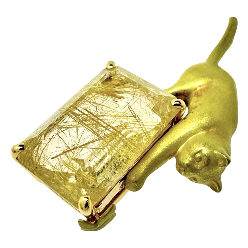 キャットモチーフ ルチルクォーツ 7.00ct ペンダントトップ K18