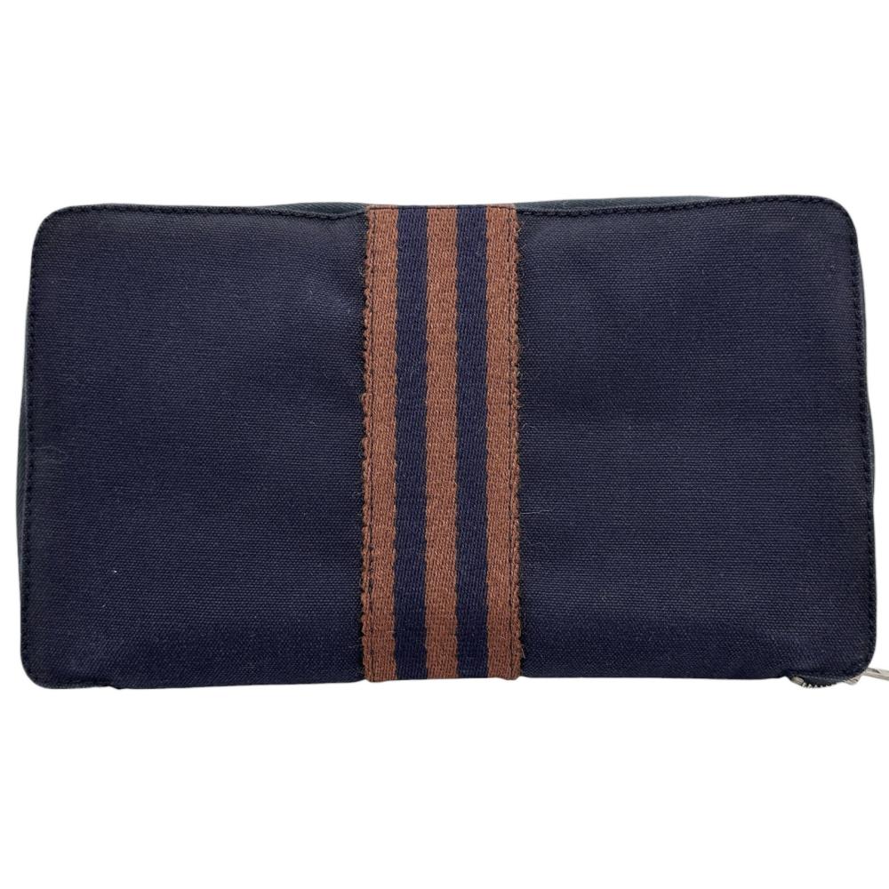 【美品】エルメス　フールトゥパース長財布 HERMES/エルメス】 フールトゥ パースGM 長財布 キャンバス ネイビー