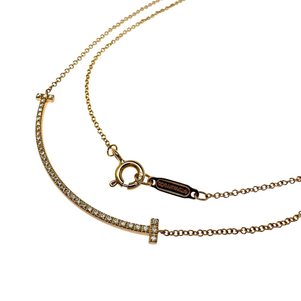 TIFFANY&Co./Tiffany】 T Smile Small Diamond Necklace K18PG Pink
