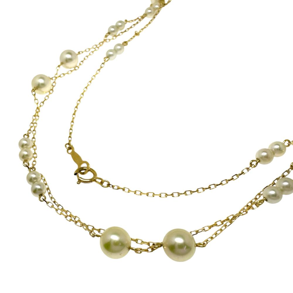 ミキモト K18 あこや真珠 ステーションネックレス 18金 美品 ケース付き MIKIMOTO/ミキモト】 ステーション風 ロング アコヤ真珠 3.3～6.0mm