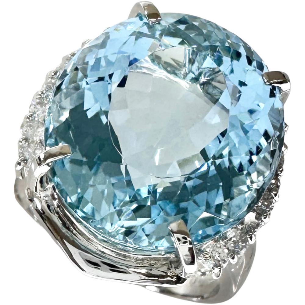 16号 アクアマリン 14.7ct ダイヤモンド 0.28ct リング・指輪 Pt900
