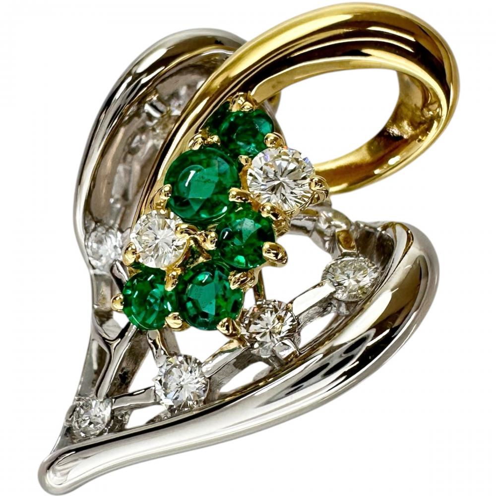 ハートモチーフ エメラルド 0.36ct ダイヤモンド 0.90ct ペンダント