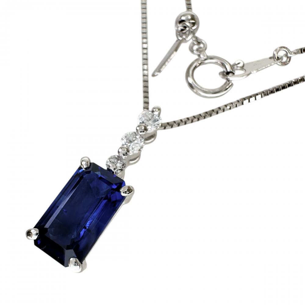 サファイア 2.12ct ダイヤモンド 0.15ct ネックレス K18WGホワイト