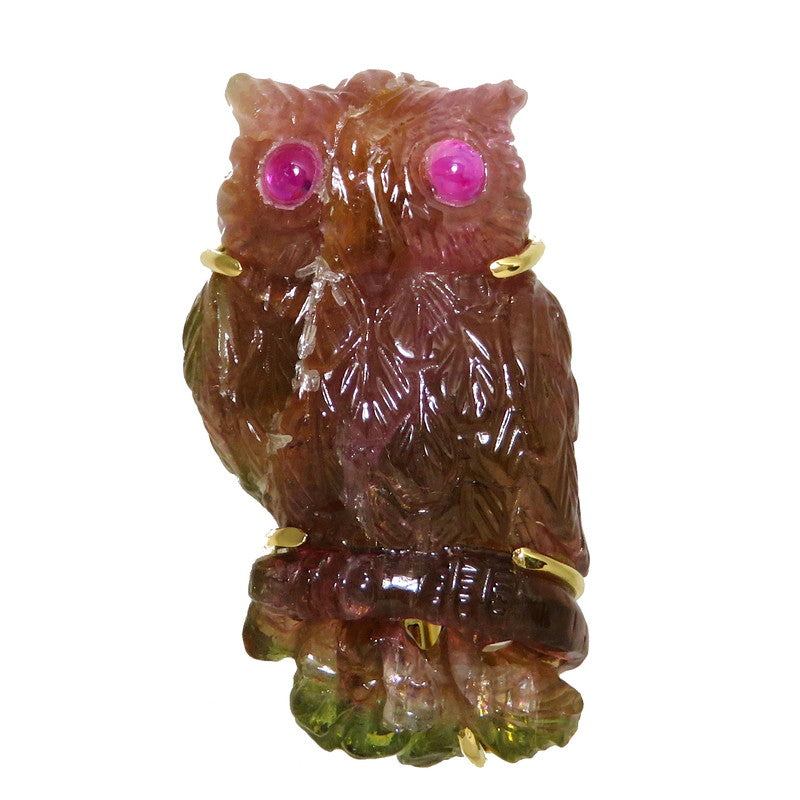 フクロウモチーフ ブローチ兼用 パーティカラードトルマリン 37.24ct 