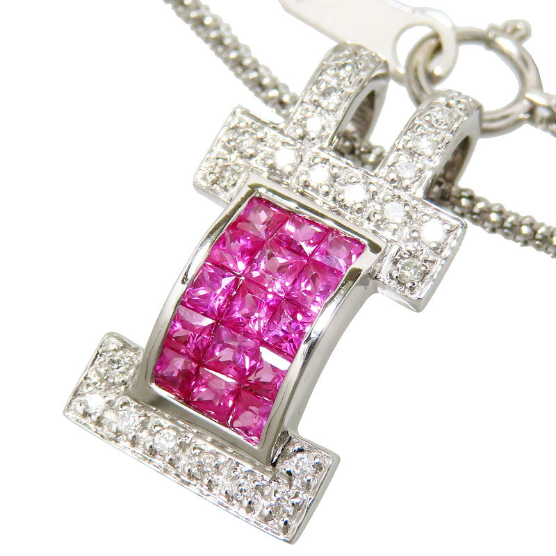 ルビー 計0.75ct ダイヤモンド 計0.14ct ネックレス K18WGホワイト 