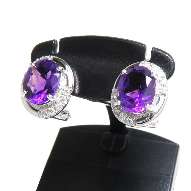 アメジスト 1.60×2ct ダイヤモンド 計0.12×2ct ピアス K18WGホワイト 