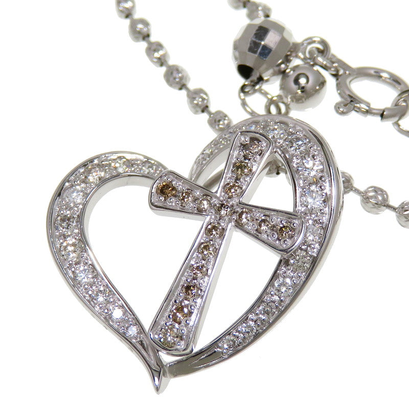 ハート/クロス ダイヤモンド(ブラウン含む) 計0.50ct ネックレス K18WG 