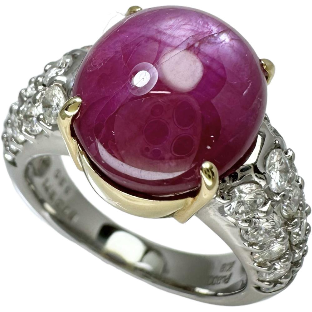 12.5号 スターサファイア 10.371ct ダイヤモンド計 1.30ct リング 