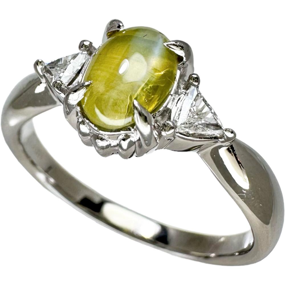 本日まで出品！上質！キャッツアイ　pt900のリング　バレリーナのダイヤ加工 14.5号 キャッツアイ 1.01ct ダイヤモンド 計0.12ct リング・指輪