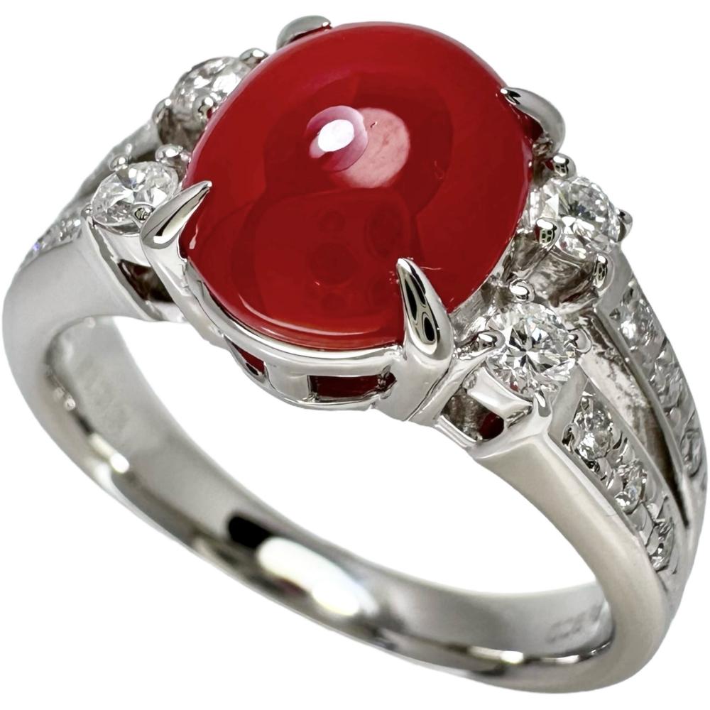 ☆本珊瑚指輪 赤サンゴ 9.6mm プラチナ PT900 リング 11号 used