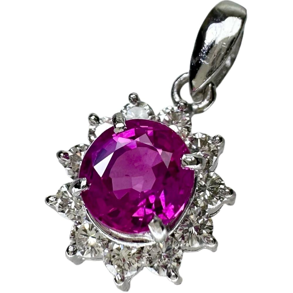 13/美品 Pt900 ピンクサファイア1.296ct ダイヤ ペンダントトップ 13/美品 Pt900 ピンクサファイア1.296ct ダイヤ ペンダントトップ