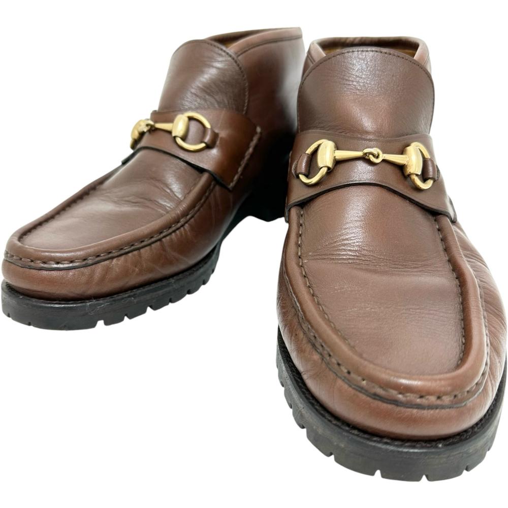残り3日 希少モデル グッチ不朽の最高傑作 ブラウン×ゴールド ビットブーツ② GUCCI/グッチ】 ホースビット(アンクル) ブーツ レザー ブラウン