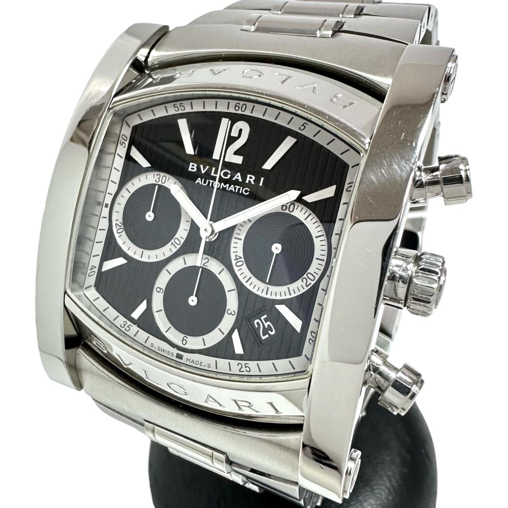 BVLGARI ブルガリ アショーマ クロノグラフ AA48SCH AA48BSSD デイト 黒 ブラック SS ステンレス メンズ 自動巻き【6ヶ月保証】【腕時計】【中古】 BVLGARI/ブルガリ】 アショーマ AA48SCH クロノグラフ 腕時計