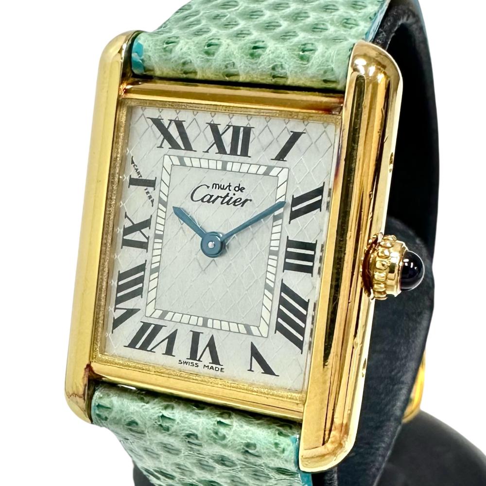 【美品】Cartier スカーフ 時計モチーフ ミントグリーン CARTIER/カルティエ】 マストタンク アクアリーノ W1018587
