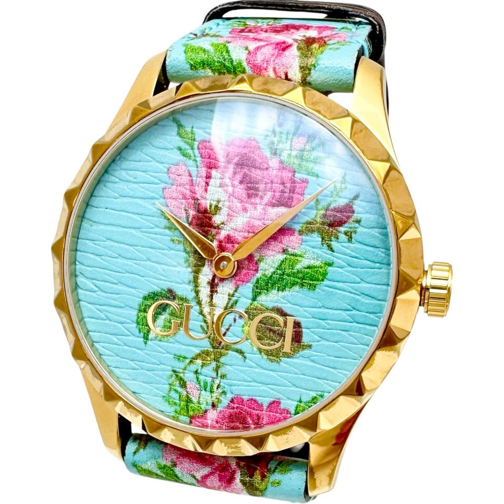 GUCCI/グッチ】 Gタイムレス 126.4 フラワー 腕時計 GP/レザー