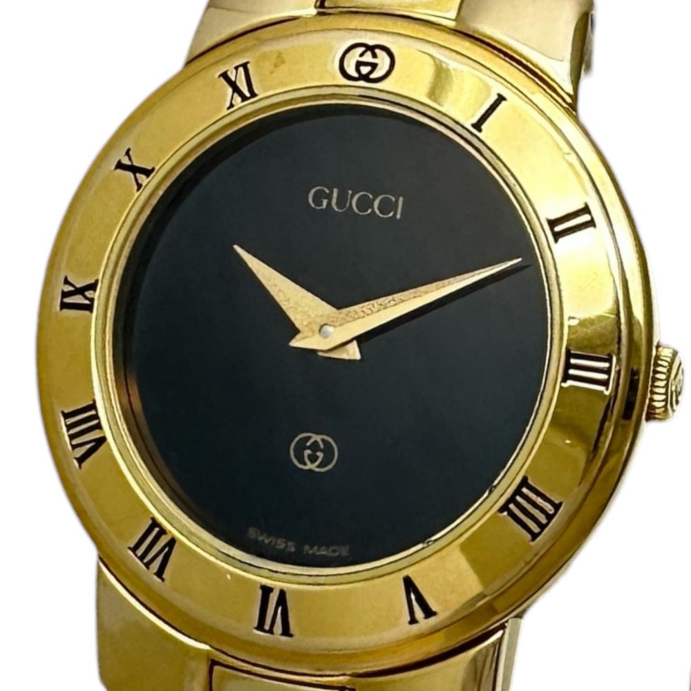 良品 GUCCIグッチ レディース腕時計3300Lブラック＆ゴールド エレガント GUCCI/グッチ】 3300L 腕時計 GP/ステンレススチール クオーツ