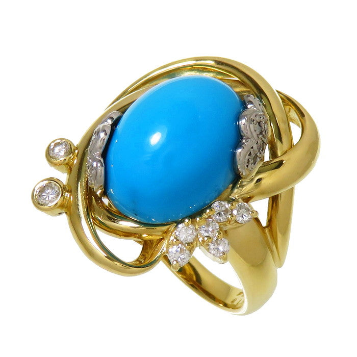 12.5号 コンビカラー ターコイズ/トルコ石 9.18ct ダイヤモンド 計0.34