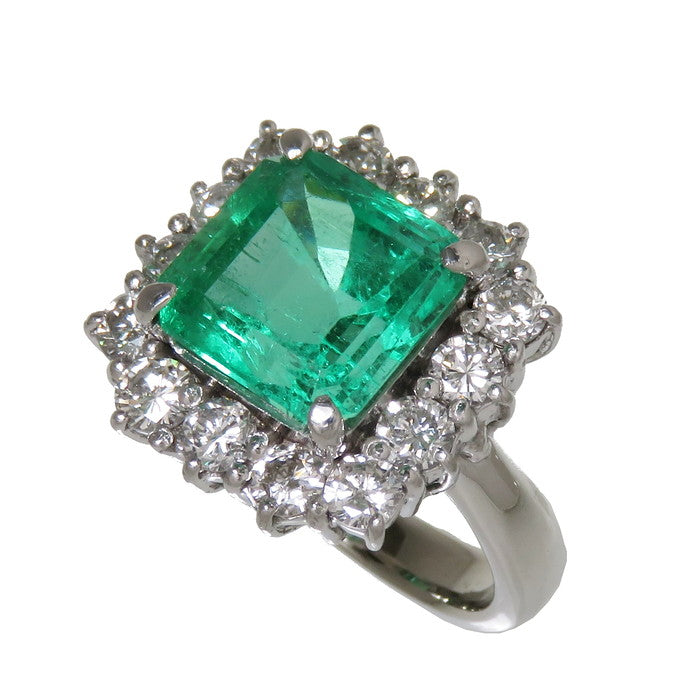7.5号 エメラルド 3.86ct ダイヤモンド 計1.30ct リング・指輪 Pt900 