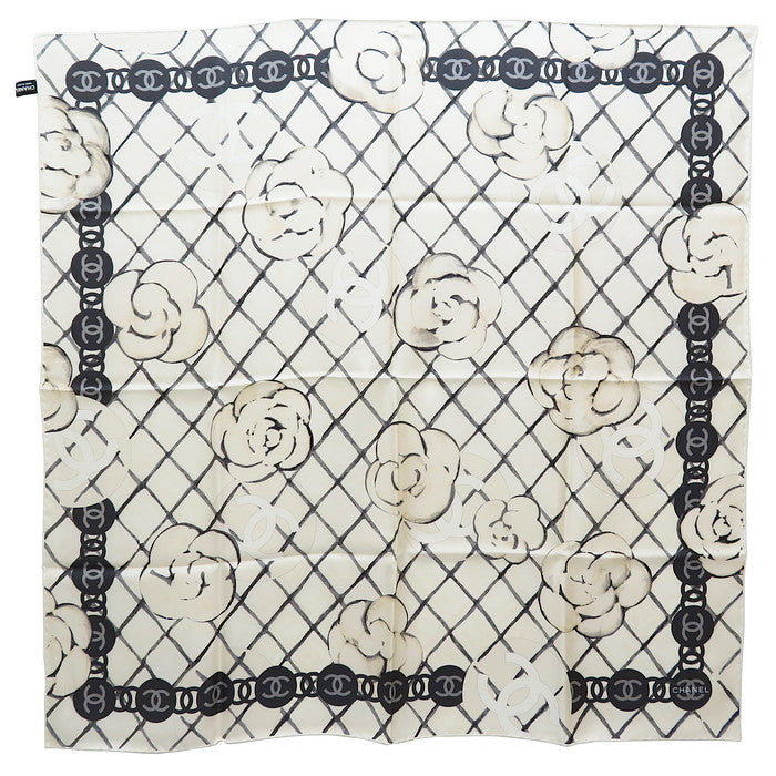 CHANEL シャネル　ココマーク　カメリア スカーフ シルク　マトラッセ CHANEL/シャネル】 カメリア ココマーク マトラッセ柄 スカーフ シルク