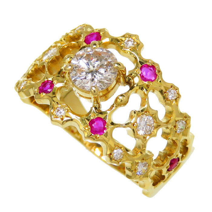16.5号 透かしデザイン 中央ダイヤモンド(推定H-Iクラス) 計0.55ct