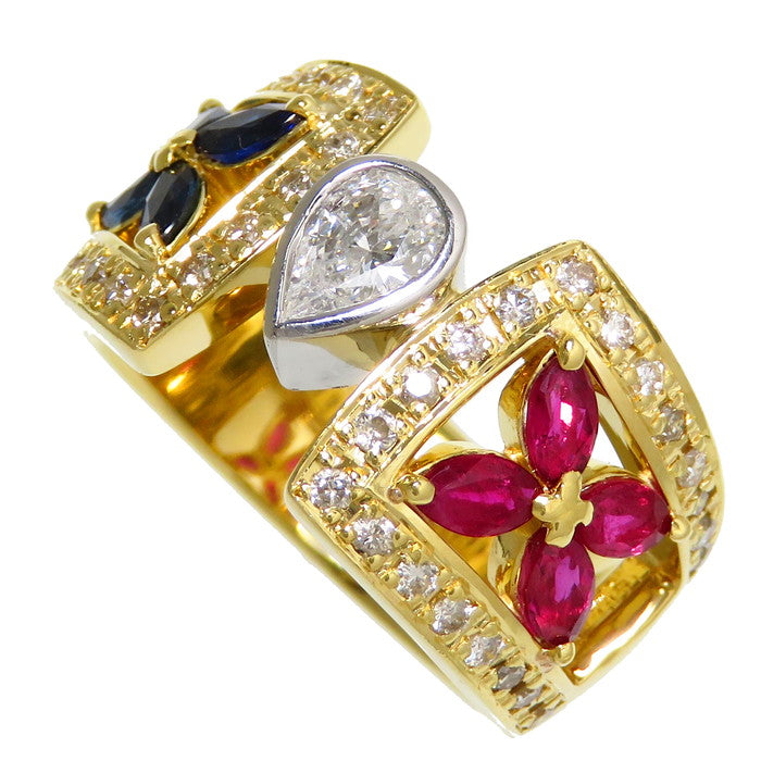 12号 コンビ 中央ダイヤモンド(推定I-Iクラス) 0.34ct サファイア 計 