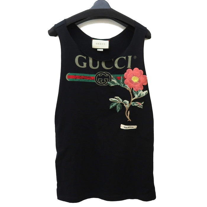 【GUCCI/グッチ】 492301 ROSA RUROSA ロゴ タンクトップ コットン/ポリエステル/レーヨン ブラック  レディース【中古】【真子質店】【GD】, 【IMix】