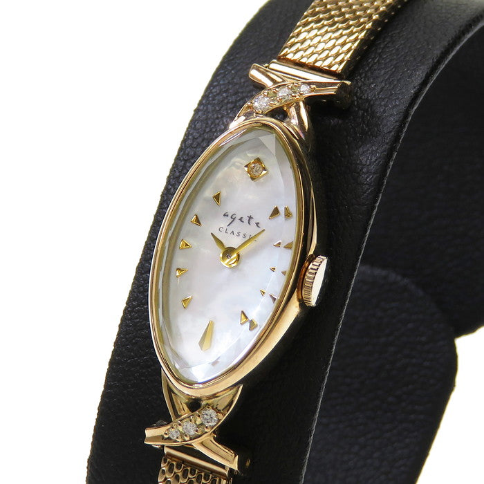 アガット【稼働】【美品】アガット　10Kダイヤモンド腕時計
