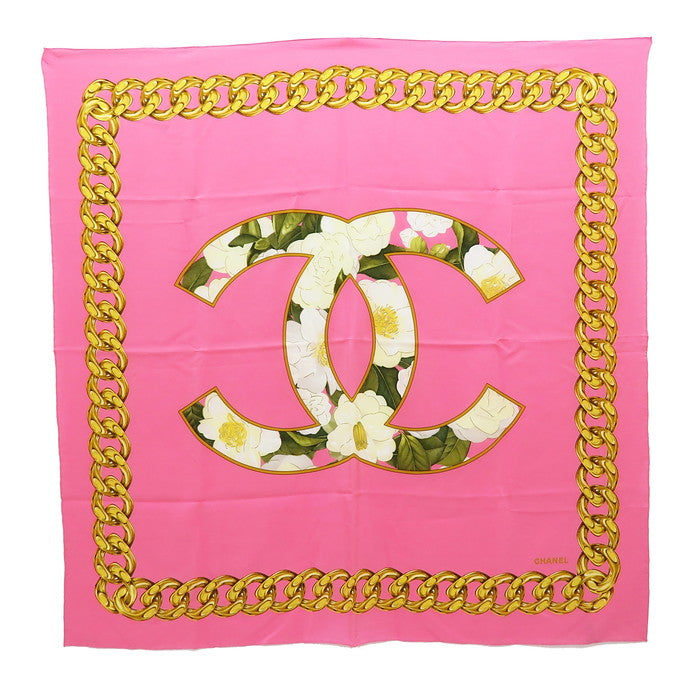 CHANEL/シャネル】 ココマーク×チェーン×フラワー スカーフ シルク100