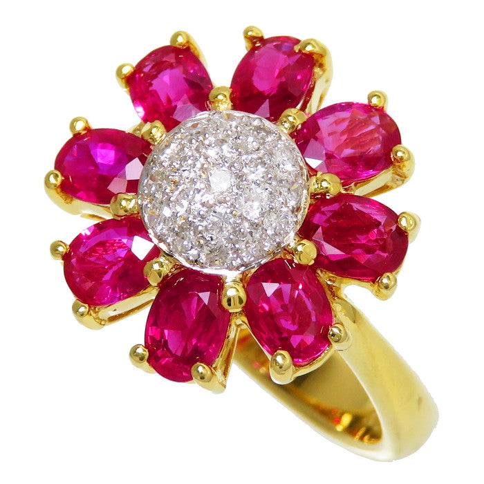 11.5号 花/フラワー ルビー 計2.58ct ダイヤモンド 計0.23ct リング