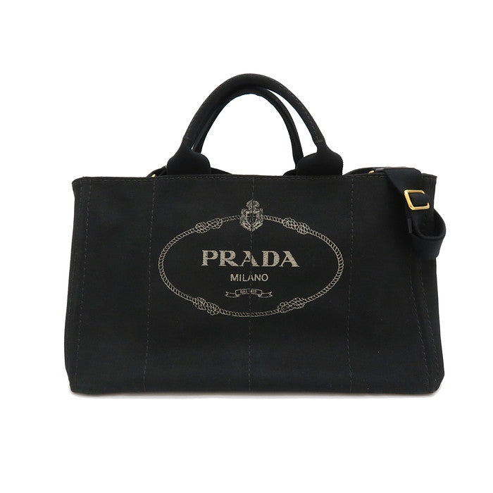 【PRADA/プラダ】 1BG642 カナパL トートバッグ キャンバス 黒 ユニセックス【中古】【真子質店】【GN】, 【MaSY】