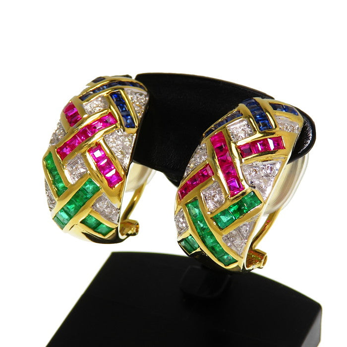イヤリング兼用 ルビー/サファイア/エメラルド 計1.22×2ct 