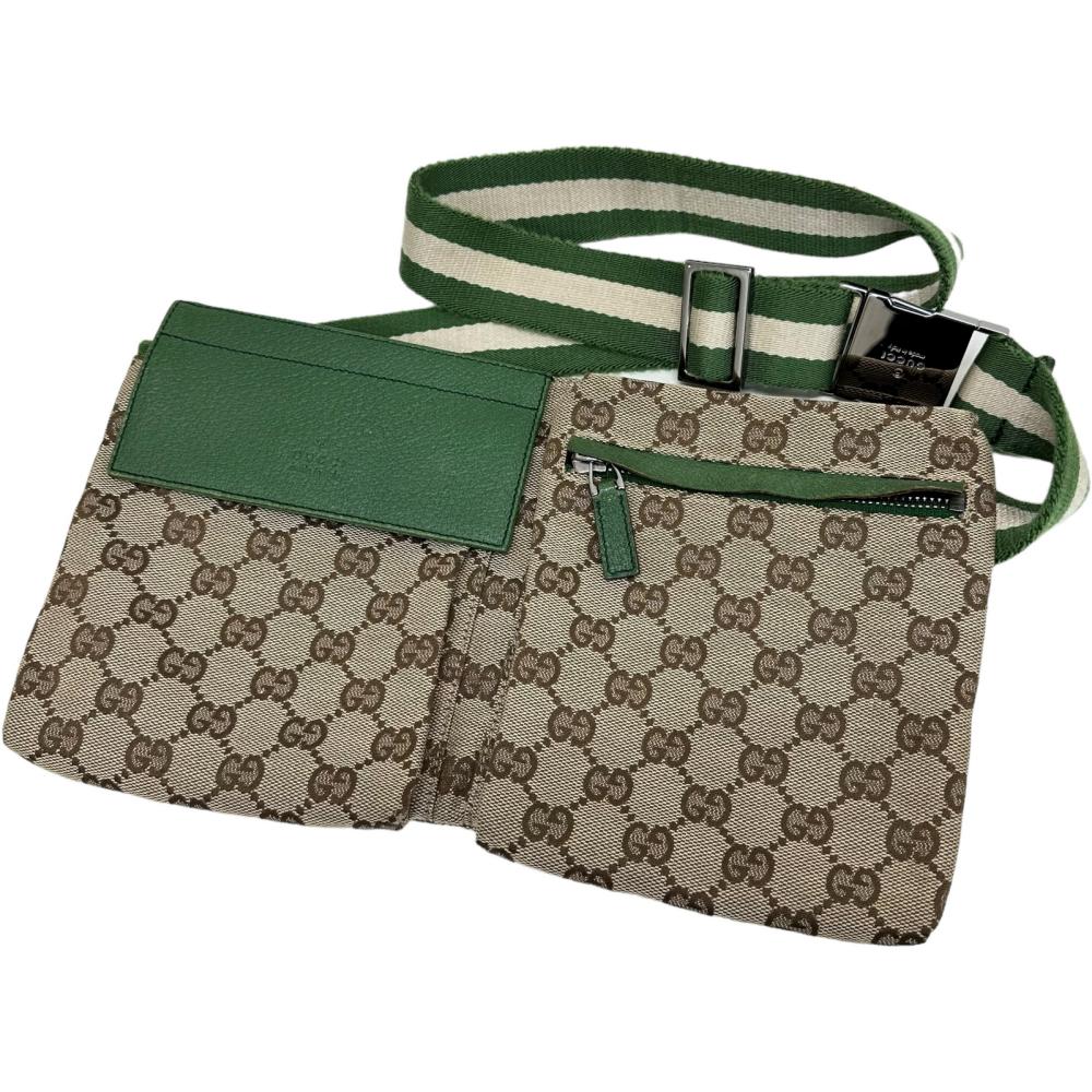 【GUCCI/グッチ】 28566 ウエストバッグ ボディバッグ GGキャンバス/レザー ベージュ/グリーン ユニセックス【中古】【真子質店 –  真子質店 PawnShopMAKO