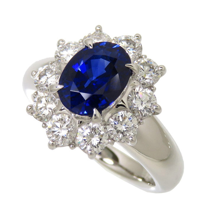 Size 12.5, Royal Blue Sapphire 2.32ct, Diamond 1.28ct Total, Pt900 