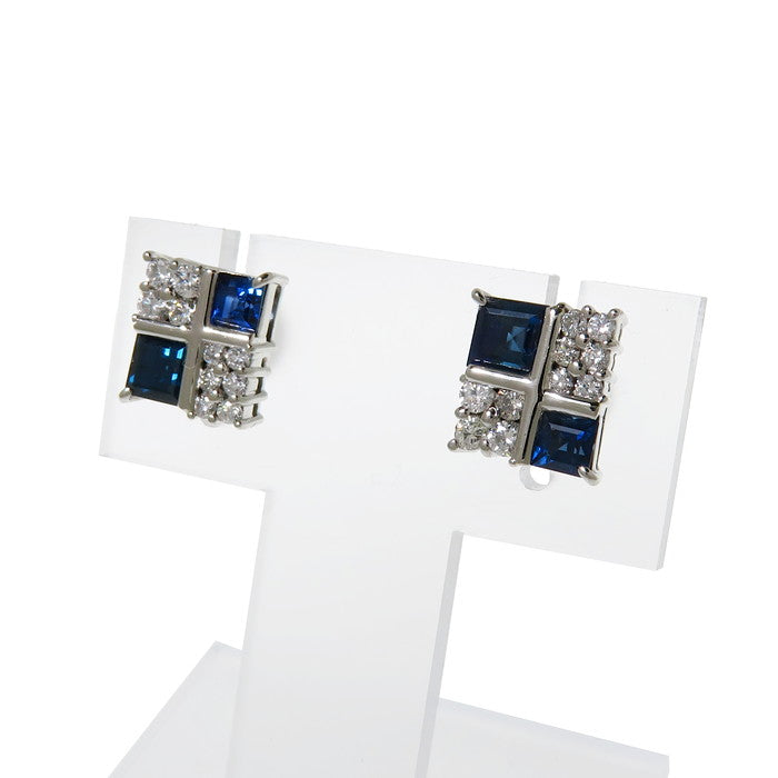 ふーちゃんPt900 K14wg ピアス 2点セット サファイア 計1.39ct ダイヤモンド 計0.37ct ピアス Pt900プラチナ