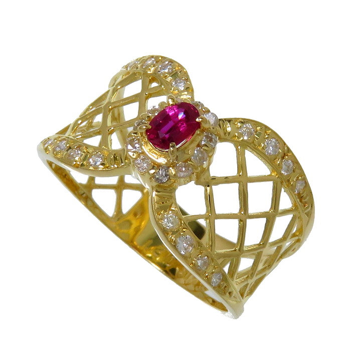 12.5号 透かしデザイン ルビー ダイヤモンド 計0.21ct リング・指輪 