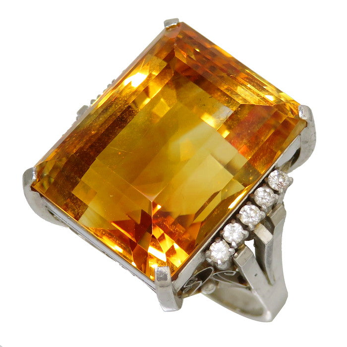 17号 大粒 シトリン 27.89ct ダイヤモンド リング・指輪 Pt900プラチナ 