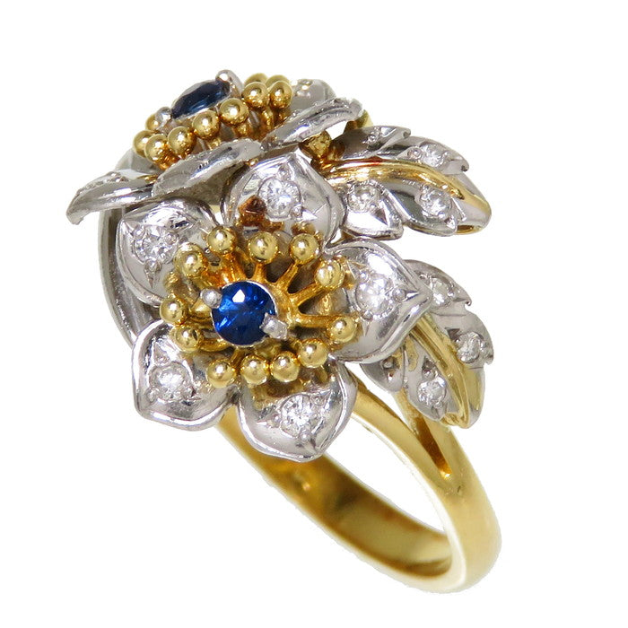 10.5号 フラワー/花 コンビ サファイア ダイヤモンド 計0.15ct リング 
