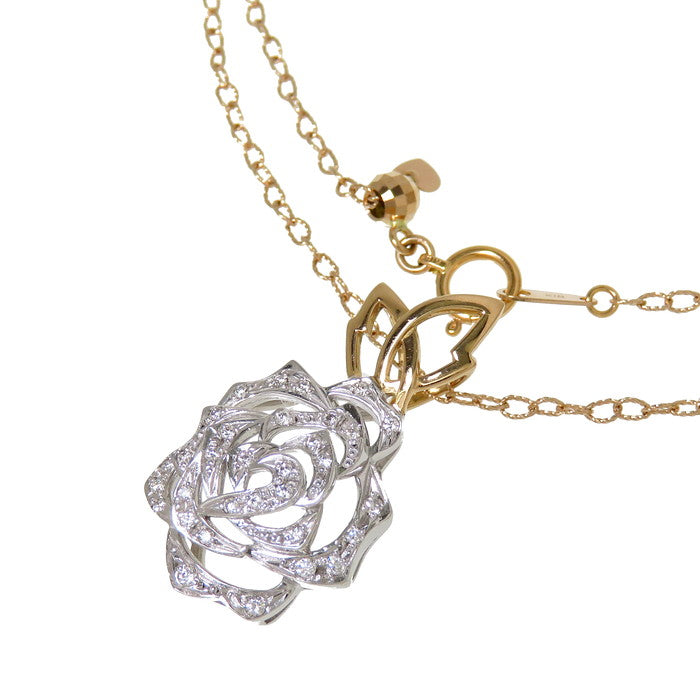薔薇/花 コンビ ダイヤモンド 計0.20ct ネックレス K18WGホワイト
