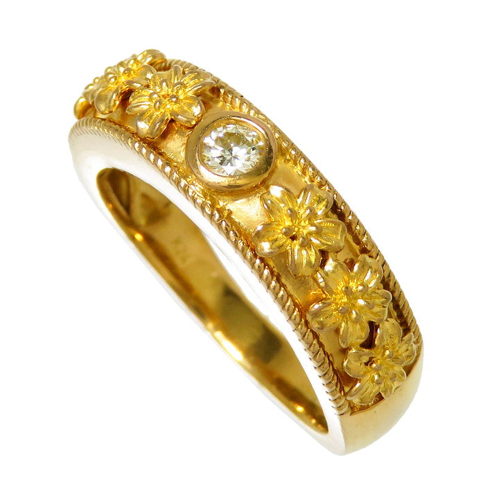 16号 花柄/フラワー 一粒ジュエリー ミル打ち ダイヤモンド 0.10ct 