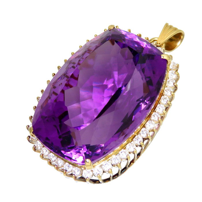 大粒 アメジスト 68.5ct 透明石 ペンダントトップ K14ゴールド 14金/金 